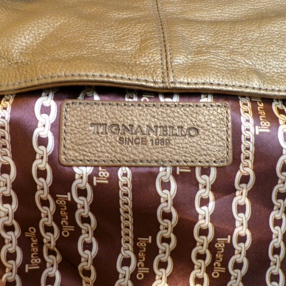 TIGNANELLO NWT Women's Leather Brass Pebble Large Bucket Style Purse - Picture 14 of 14